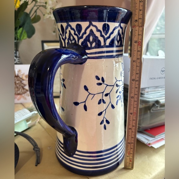Blue & white Hand-Painted Sangia Portuguese Pottery Clay Terracotta Pitcher - Picture 3 of 11